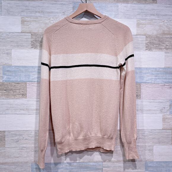 AG Adriano Goldschmied 100% Cashmere Sweater Beige Stripe Crewneck Womens Small - Picture 4 of 7